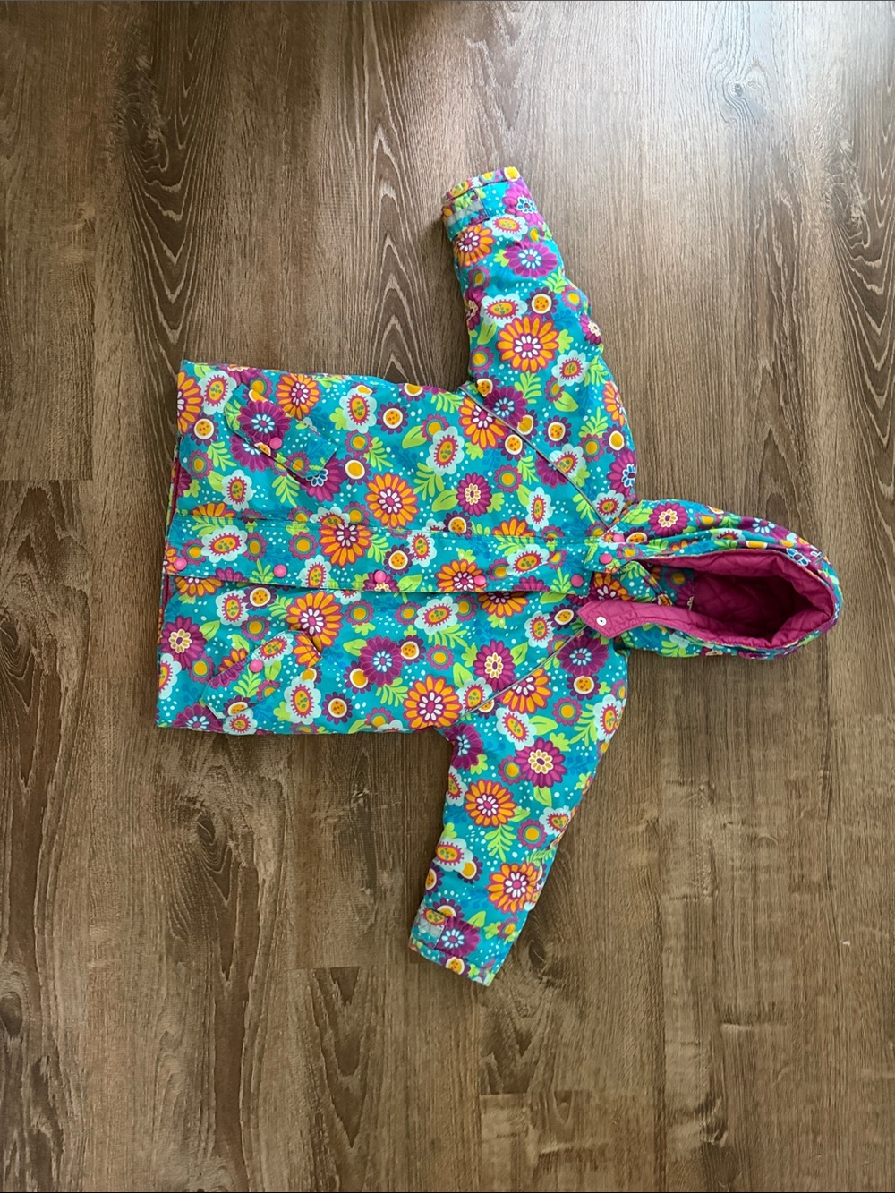 Hanna Andersson Turquoise Floral Hooded Jacket with Pink Lining